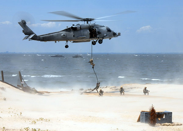 SEALs fast-rope from MH-60S