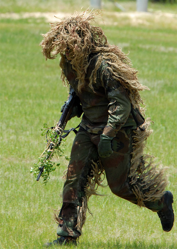 Ranger sniper with ghillie suit