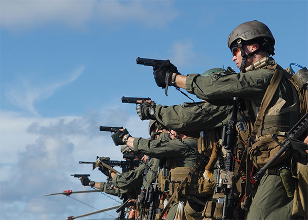 Force Recon Platoon firing pistols