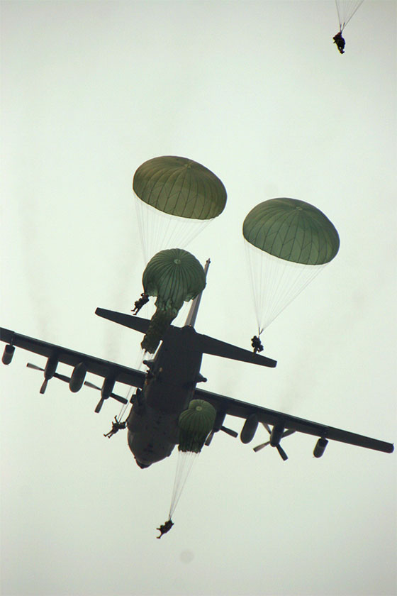 rangers parachuting from c-130